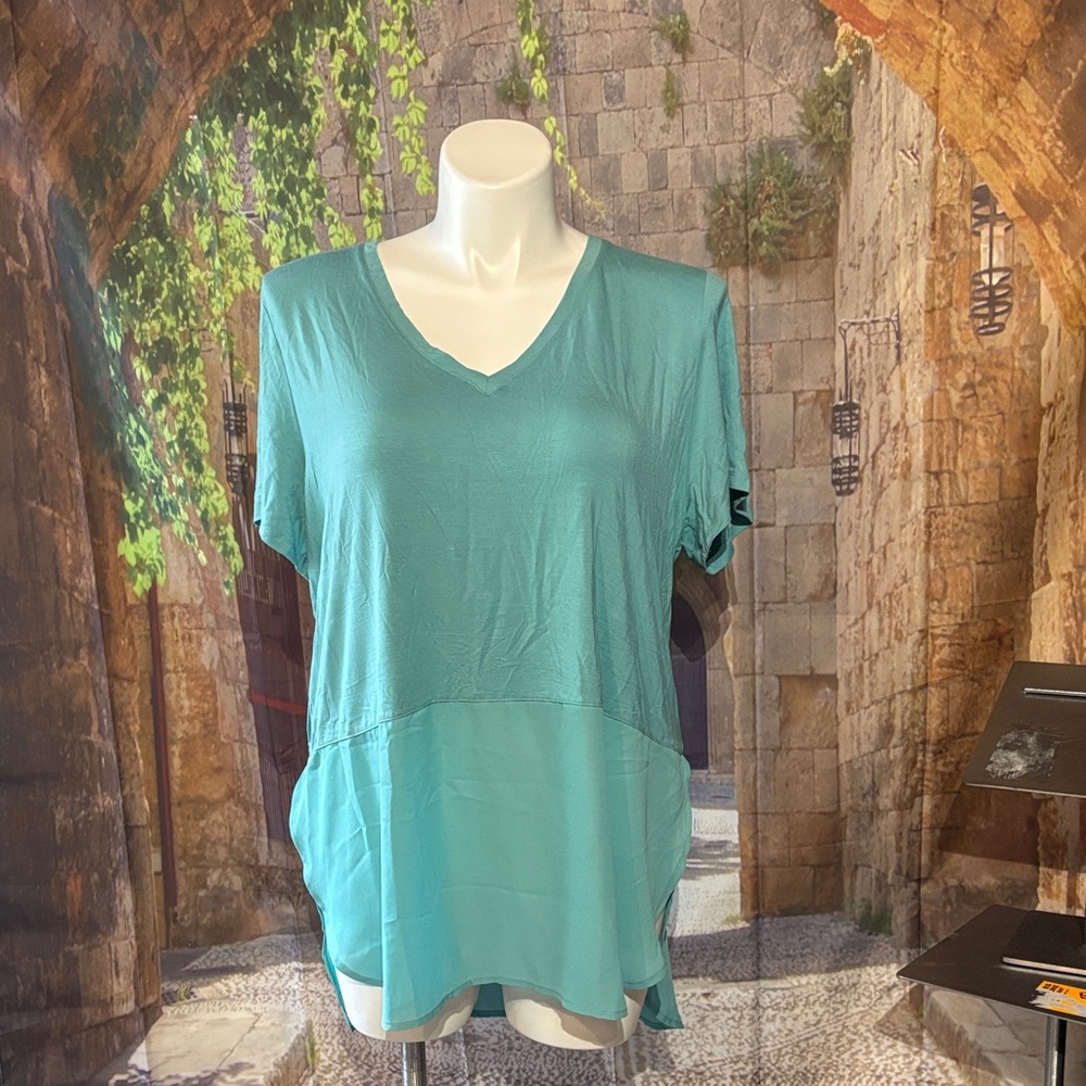 Premise Aqua V-Neck Short Sleeve Top